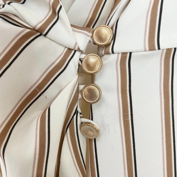 ZARA NWT Striped Ecru Draped Wrap Dress Midi Length Business Casual Size XL - Picture 10 of 13